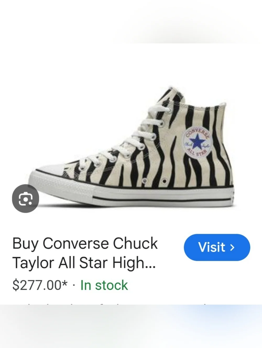 Converse High Top Zebra Stripe Canvas Sneakers - White & Black - Picture 7 of 7
